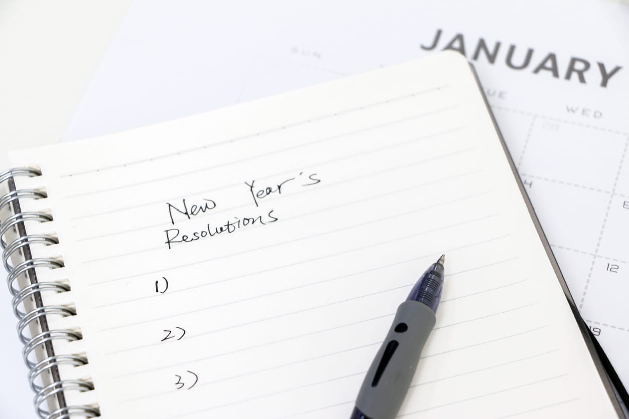 Close up of new year's resolution list.